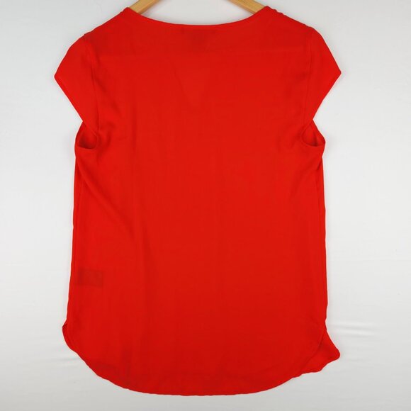 Suzy Shier blood orange Cap Sleeve Sheer Keyhole Blouse S - Picture 3 of 6